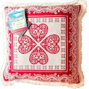 Hines Of Oxford Luxury Tapestry Accent Pillow Heart  Bird Faux Fur 18" New